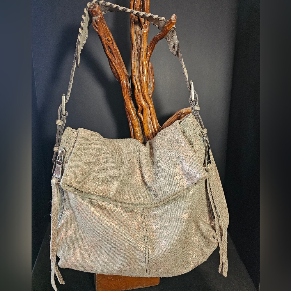 Aimee Kestenberg Gold Denim Leather Hobo Slouch Bag